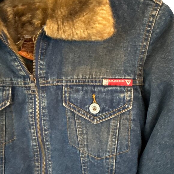 Guess Y2K Women's Denim Jacket Faux Fur Collar Sherpa Lined Vintage Size Small - Picture 5 of 12